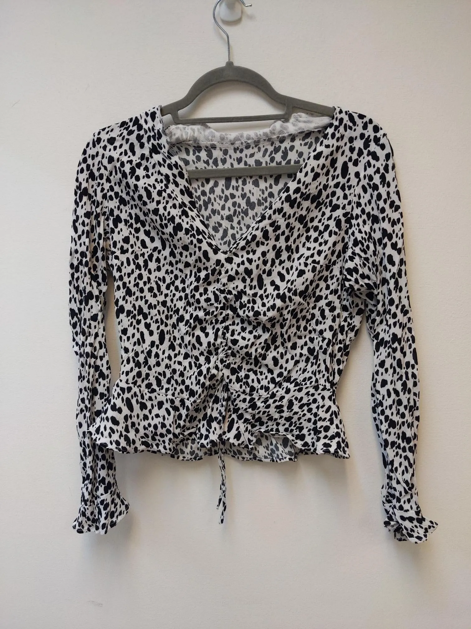 Black and white polka dot long sleeve shirt, Miss Selfridge, Size 10, 12