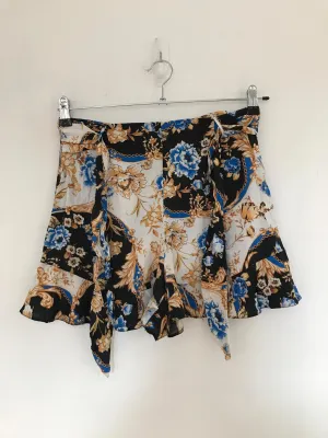 Black, Blue, White and Gold Floral Shorts, Miss Selfridge, Size 10 (Viscose)