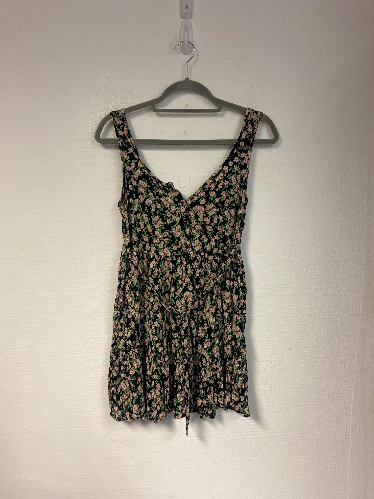 Black ditsy floral frilly mini dress, Miss Selfridge, Size 6 (Viscose)