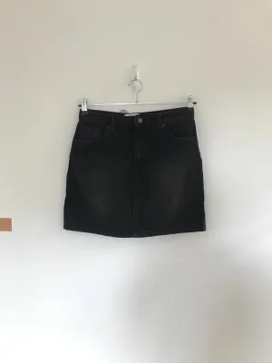 Black Wash Denim Mini Skirt, Miss Selfridge, Size 12 (Cotton, Cotton, Polyester)