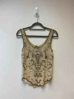 Cream sheer beaded embroidered cami scalloped hem top, Miss Selfridge, Size 6