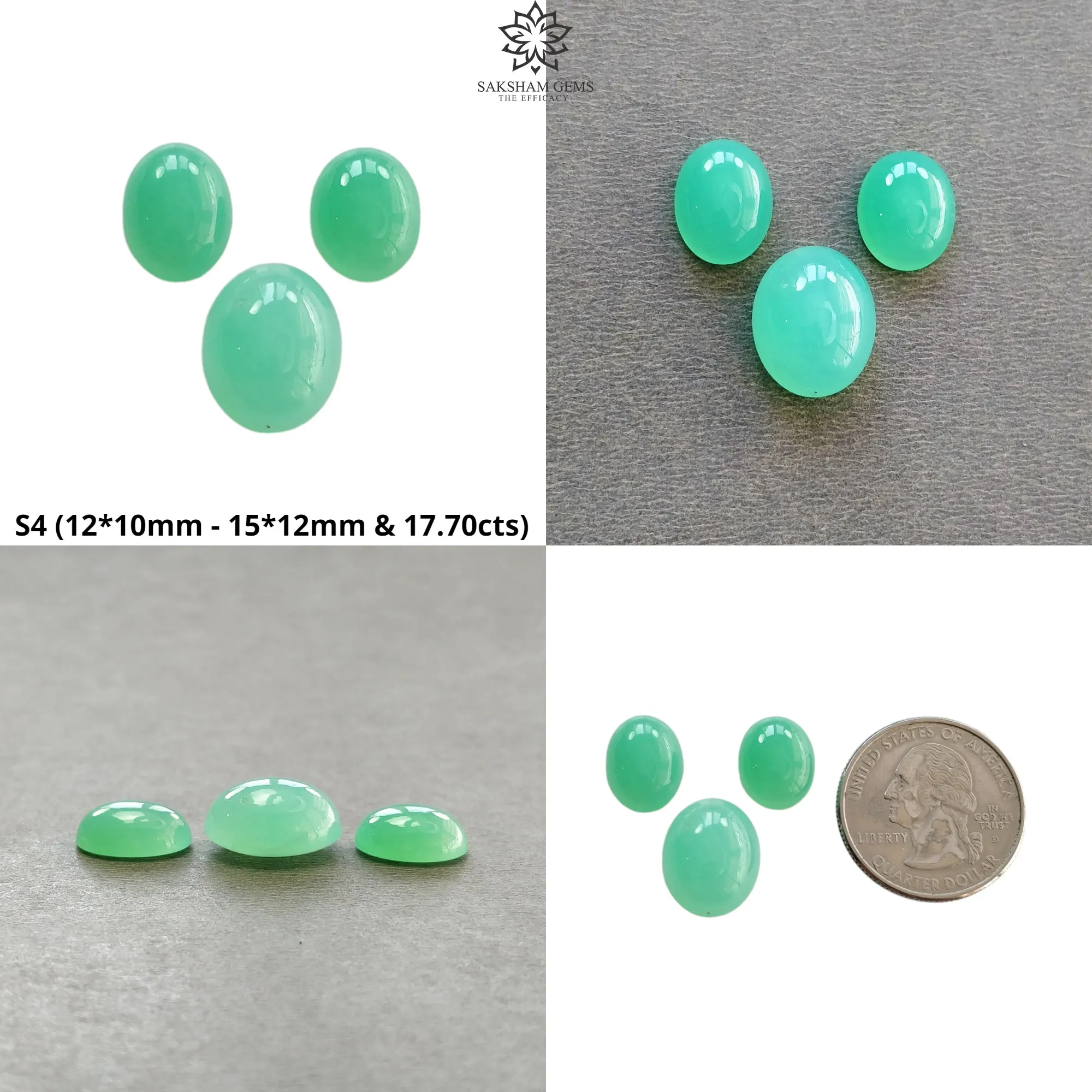 GREEN CHRYSOPRASE Gemstone Cabochon : Natural Untreated Unheated Chrysoprase Oval Egg Shape Set