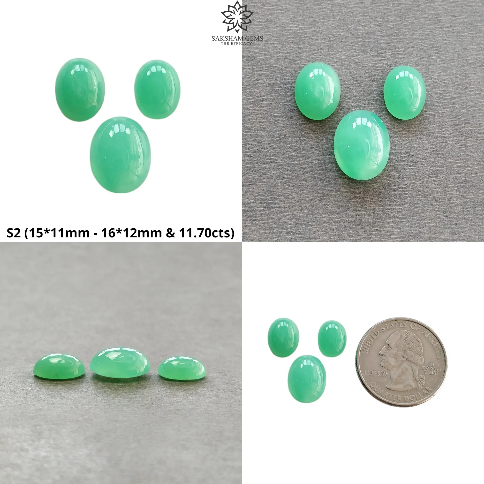 GREEN CHRYSOPRASE Gemstone Cabochon : Natural Untreated Unheated Chrysoprase Oval Egg Shape Set