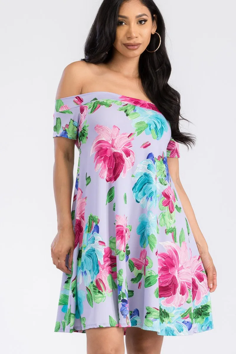HH511R-FLOWER - OFF THE SHOULDER DRESS