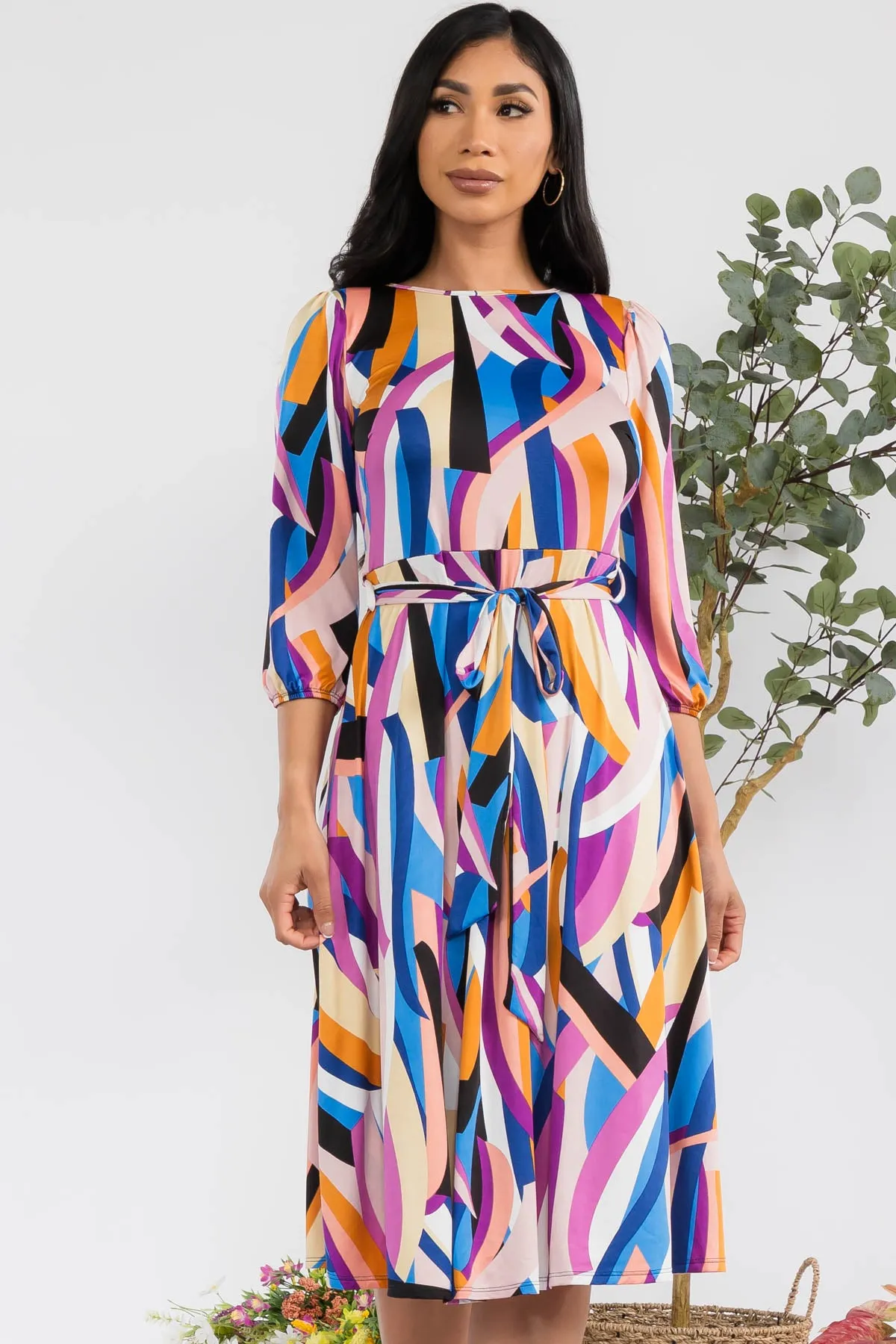 HH583X-RIBBON - SELF TIE MIDI DRESS