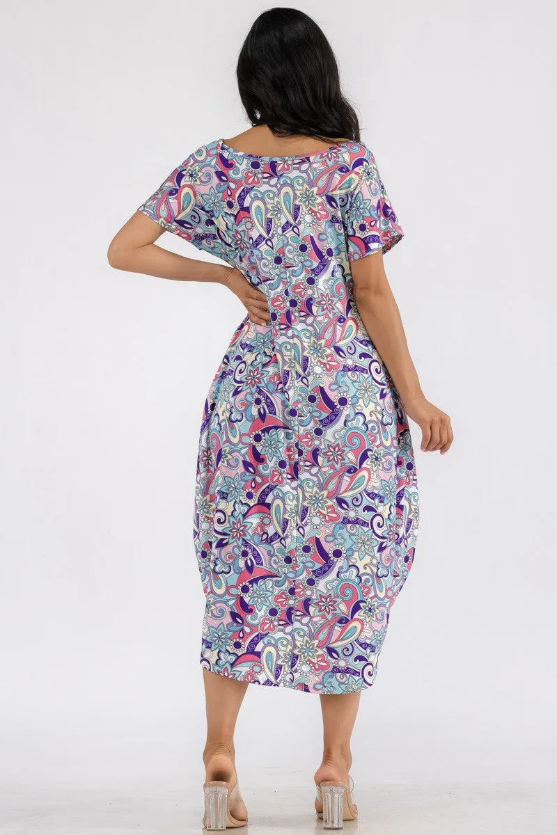 HH635R-PAISLEY - PAISLEY PRINT HI LOW MIDI DRESS