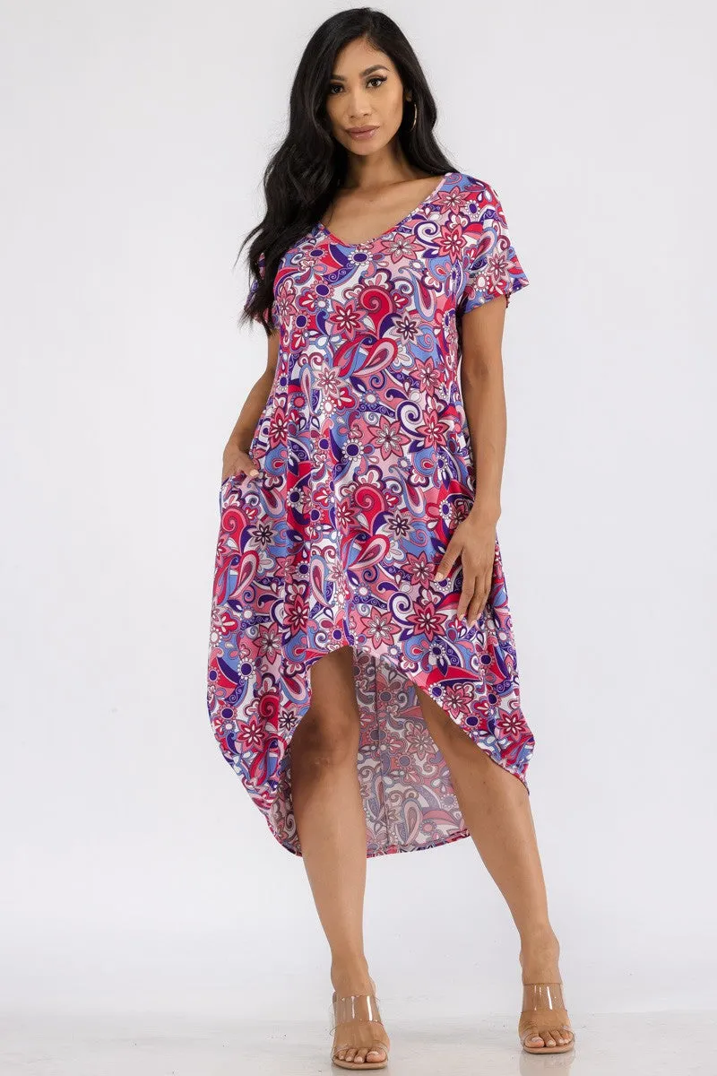 HH635R-PAISLEY - PAISLEY PRINT HI LOW MIDI DRESS