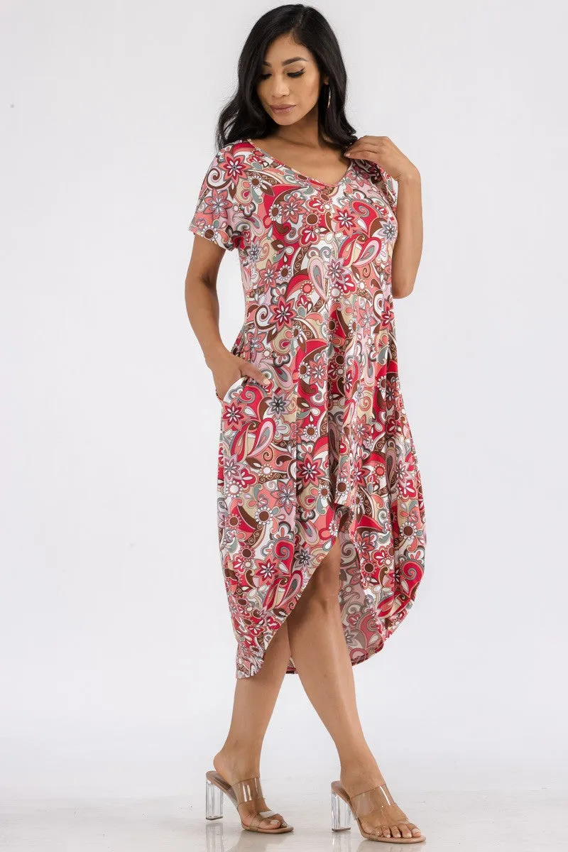 HH635R-PAISLEY - PAISLEY PRINT HI LOW MIDI DRESS