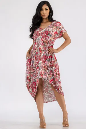 HH635R-PAISLEY - PAISLEY PRINT HI LOW MIDI DRESS