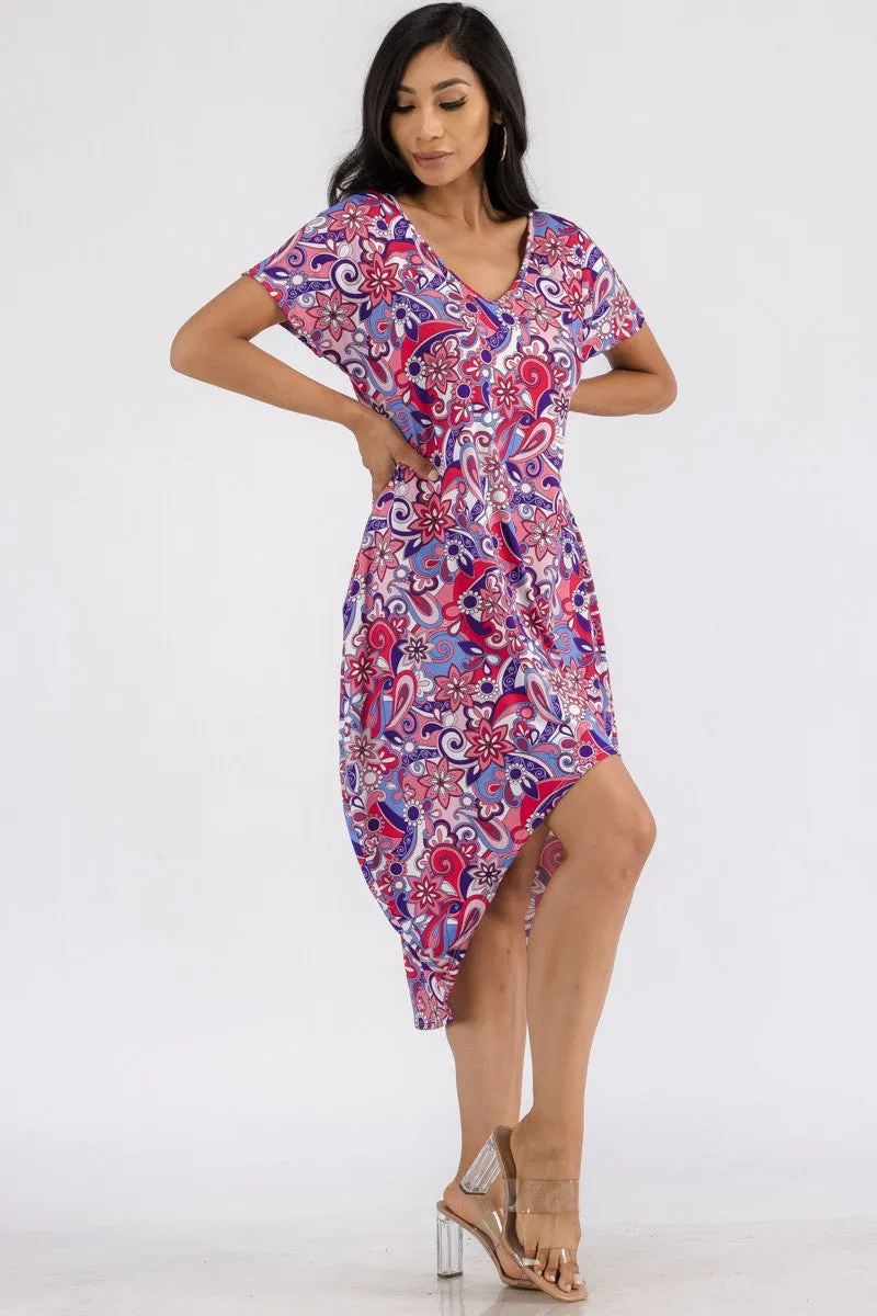 HH635R-PAISLEY - PAISLEY PRINT HI LOW MIDI DRESS