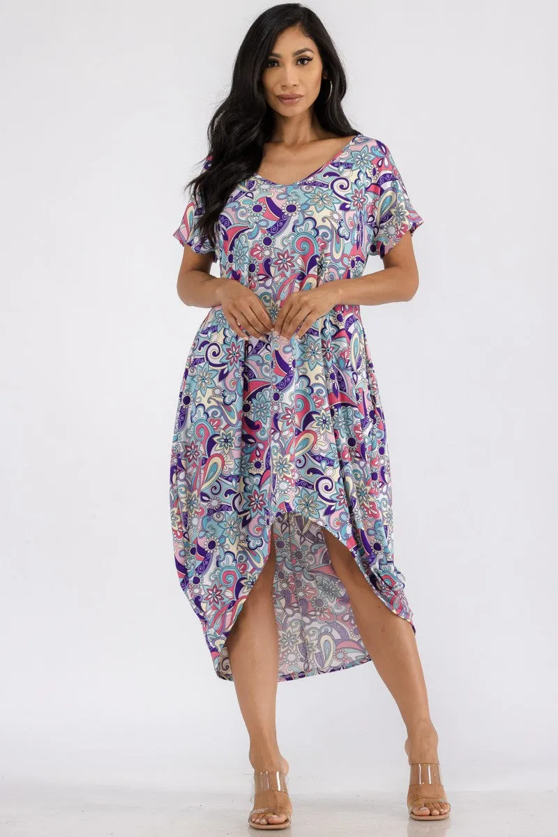 HH635R-PAISLEY - PAISLEY PRINT HI LOW MIDI DRESS