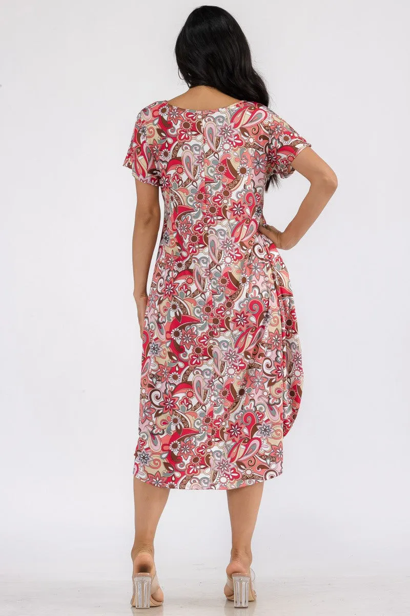 HH635R-PAISLEY - PAISLEY PRINT HI LOW MIDI DRESS