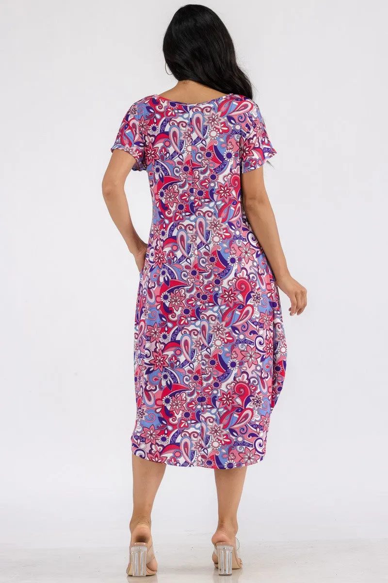 HH635R-PAISLEY - PAISLEY PRINT HI LOW MIDI DRESS
