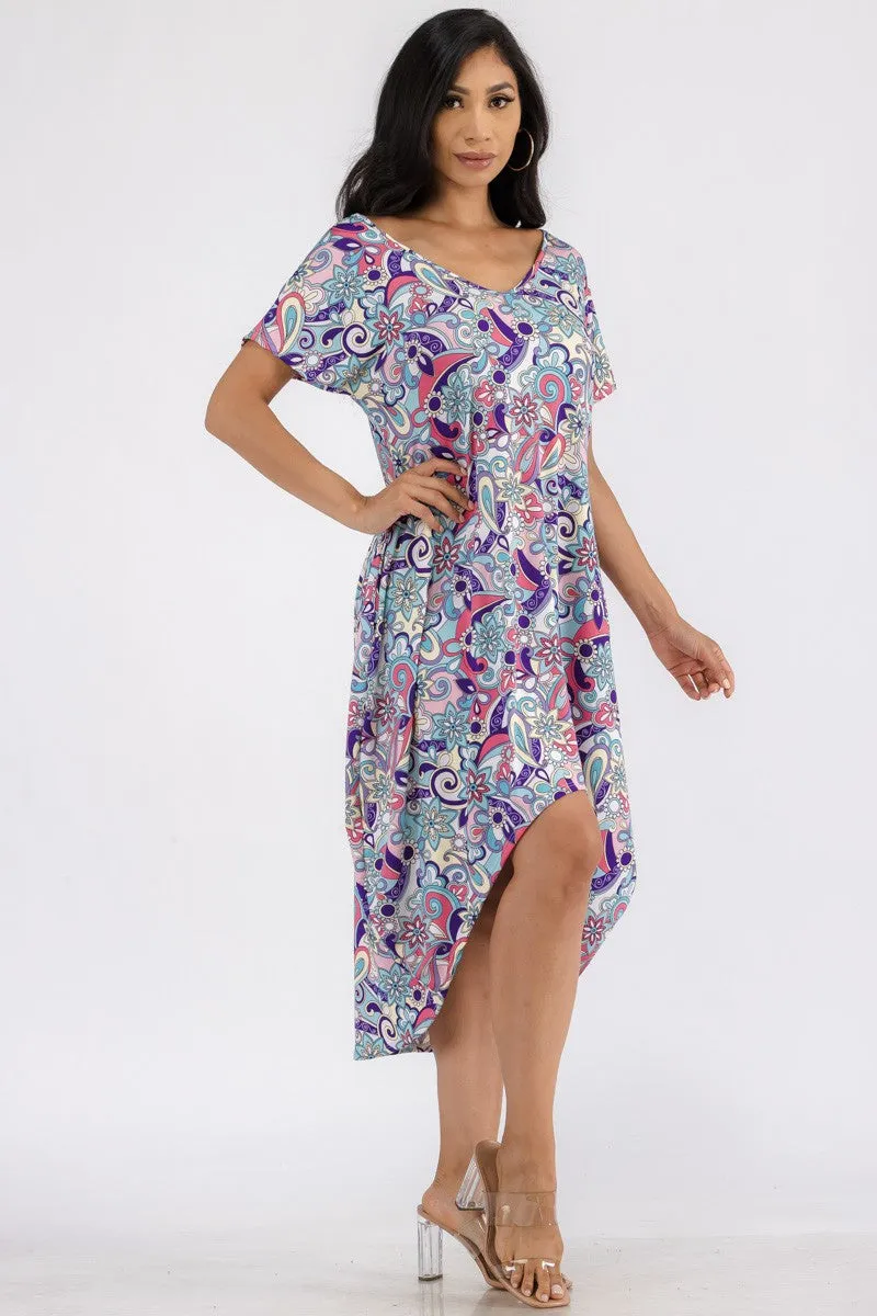 HH635R-PAISLEY - PAISLEY PRINT HI LOW MIDI DRESS