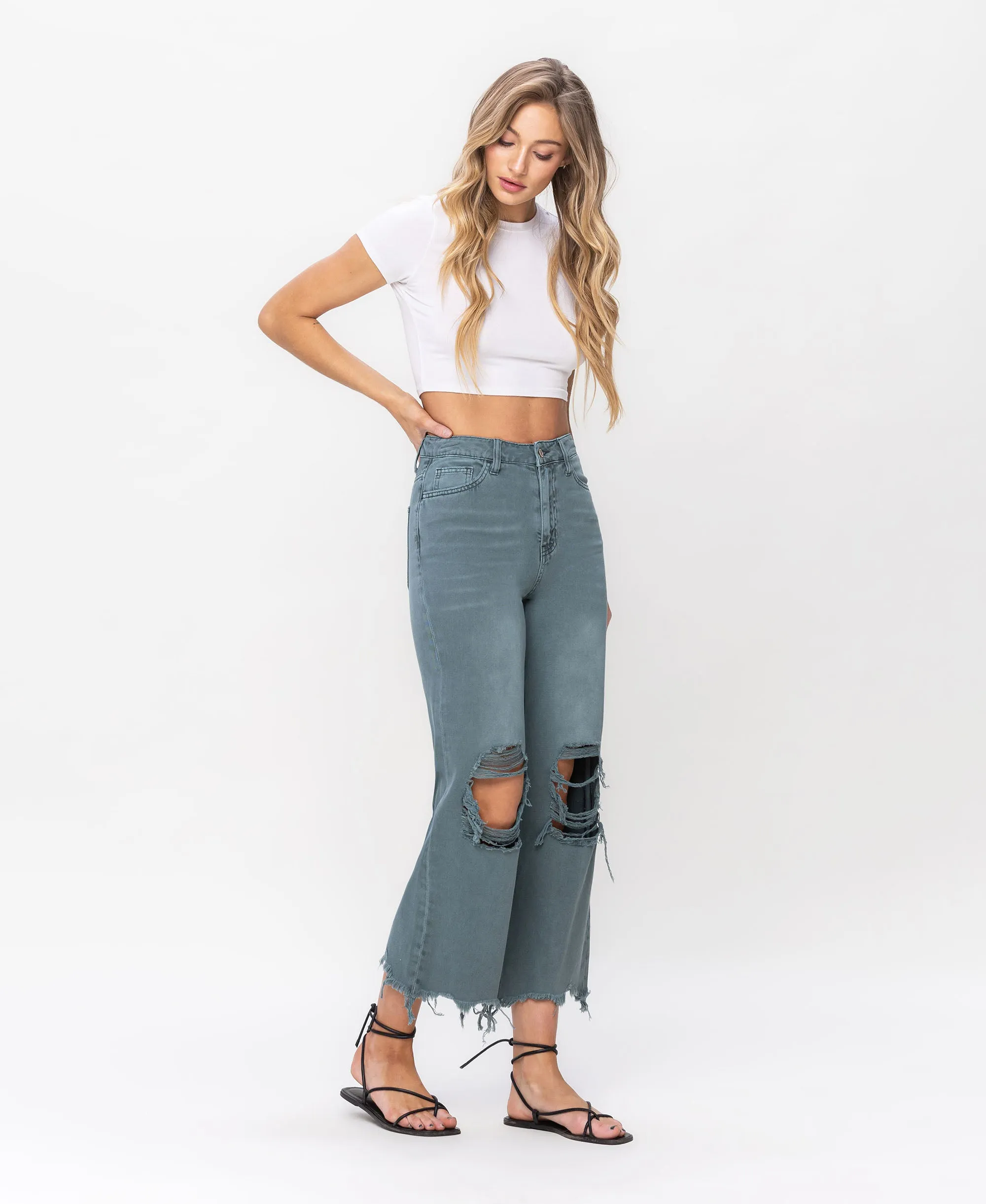 Mallard Green - Super High Rise 90s Vintage Crop Flare Jeans