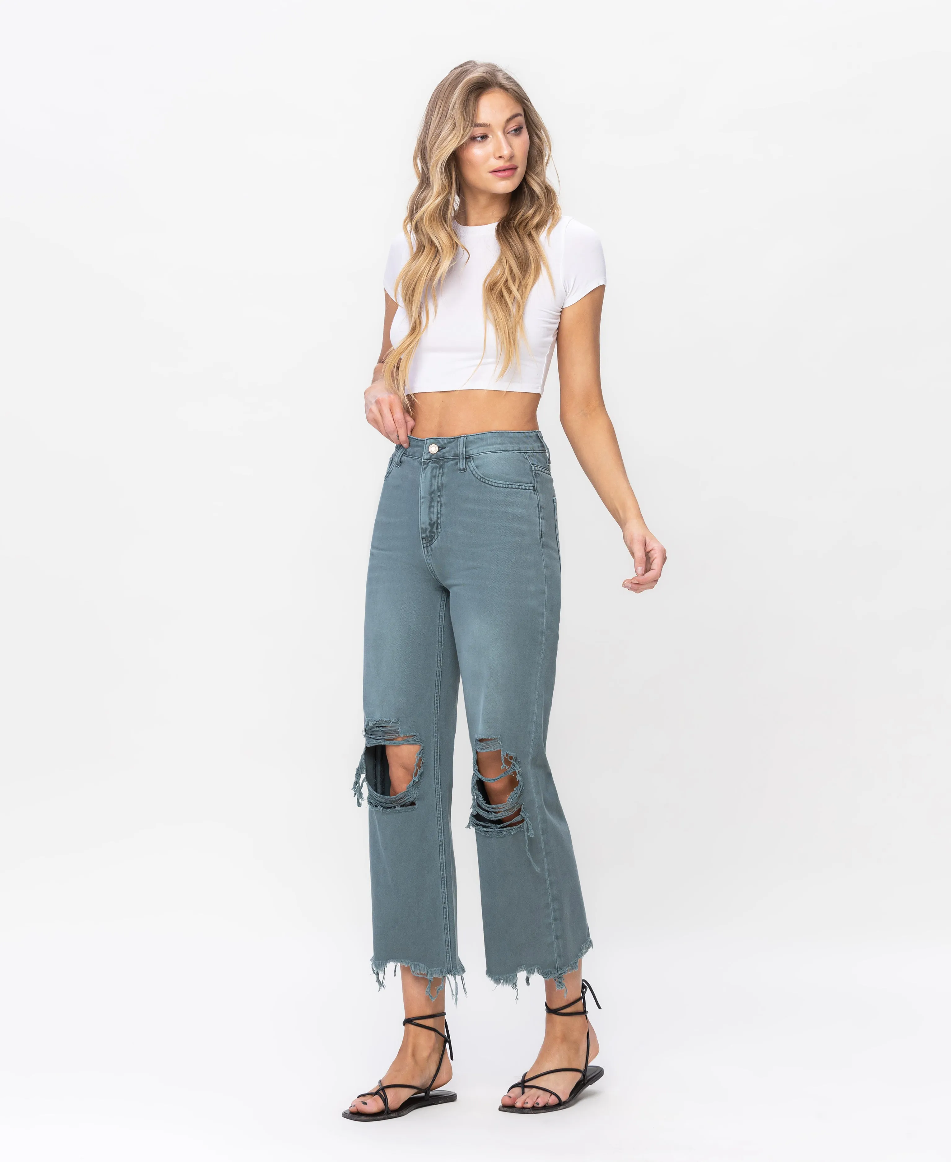 Mallard Green - Super High Rise 90s Vintage Crop Flare Jeans