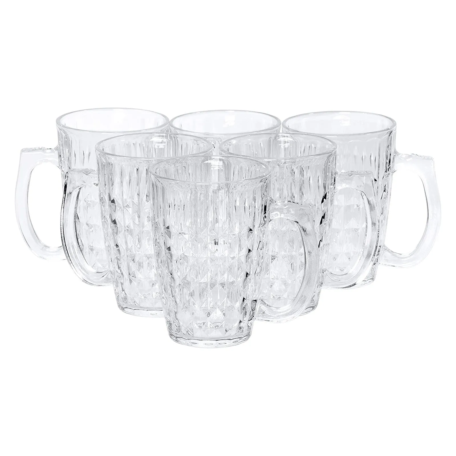 Red Co. 12 oz Clear Coffee Glass Mugs Set of 6 with Handle and Etched Pattern, Glass Cup Drinkware for Latte, Tea, or Juice